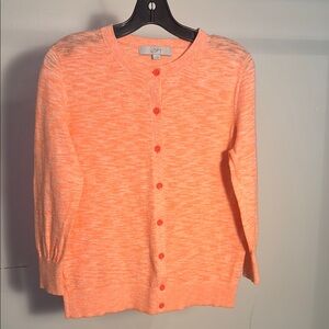 LOFT Coral Crewneck Button-Front Cardigan